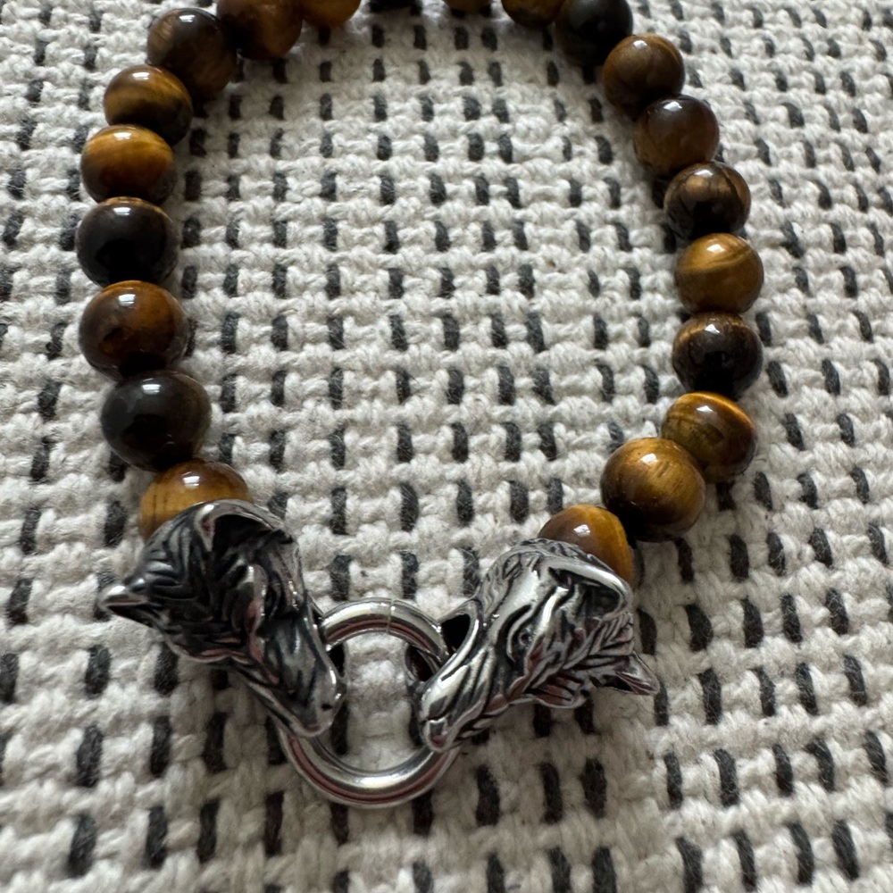 Macy's Tigers Eye Bracelet with Silver Wolf Heads